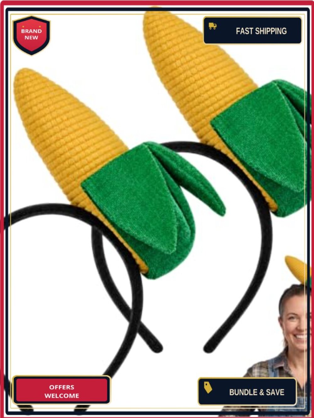 2 Pcs Corn Cob Costume Headbands Adults Flannel Funny Thanksgiving
